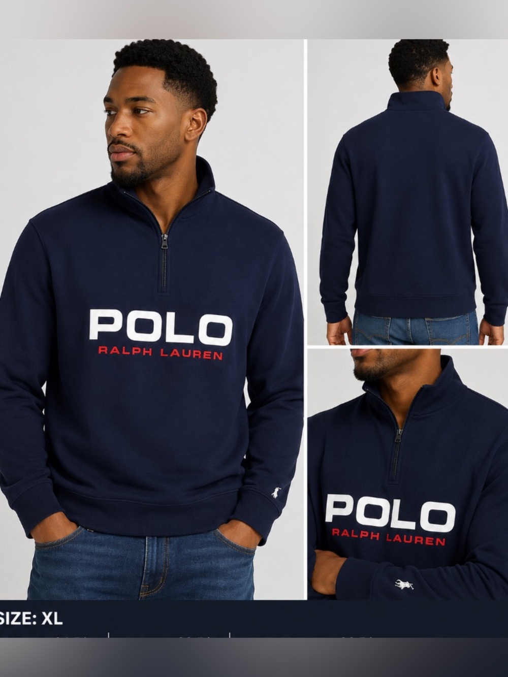 Polo Ralph Lauren Men’s XL Quarter Zip Logo Sweatshirt dark navy like new